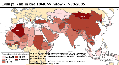 Percent Change of Evangelicals in the 10/40 Window - 2005